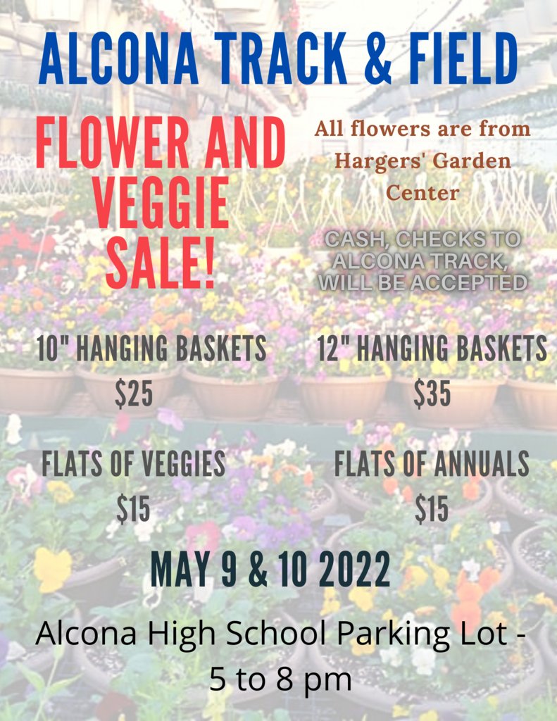 AlconaTigers's tweet photo. Flower Sale for Alcona Track will continue today.  Come buy the last of the supplies!  We will be here from 5-7 pm tonight!  Thank you for supporting us! https://t.co/vPr8A1Gghu