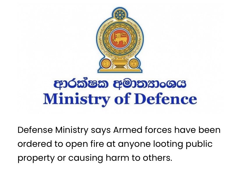 ShanakiyanR's tweet photo. @GotabayaR has, as expected, resorted to ordering the military under the pretense of maintaining law and order. If this is the beginning of Martial law, there is no coming back from it.

For the youth protesting for 🇱🇰, separate yourself from those creating chaos. 1/2 https://t.co/F329npqWal