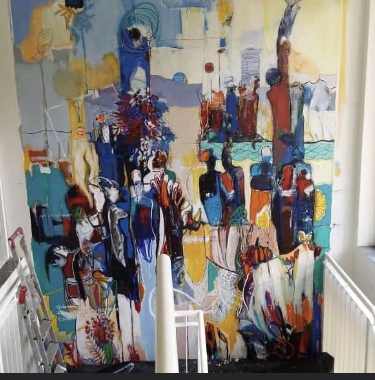 irisborsch's tweet photo. It was so delightful to pay @StaryMwaba a visit on his birthday and see more of his truly stunning and impressive #artwork! Ever since doing his #mural at our Embassy #GermanyinZambia he is part of us! https://t.co/2irA9eN0t0