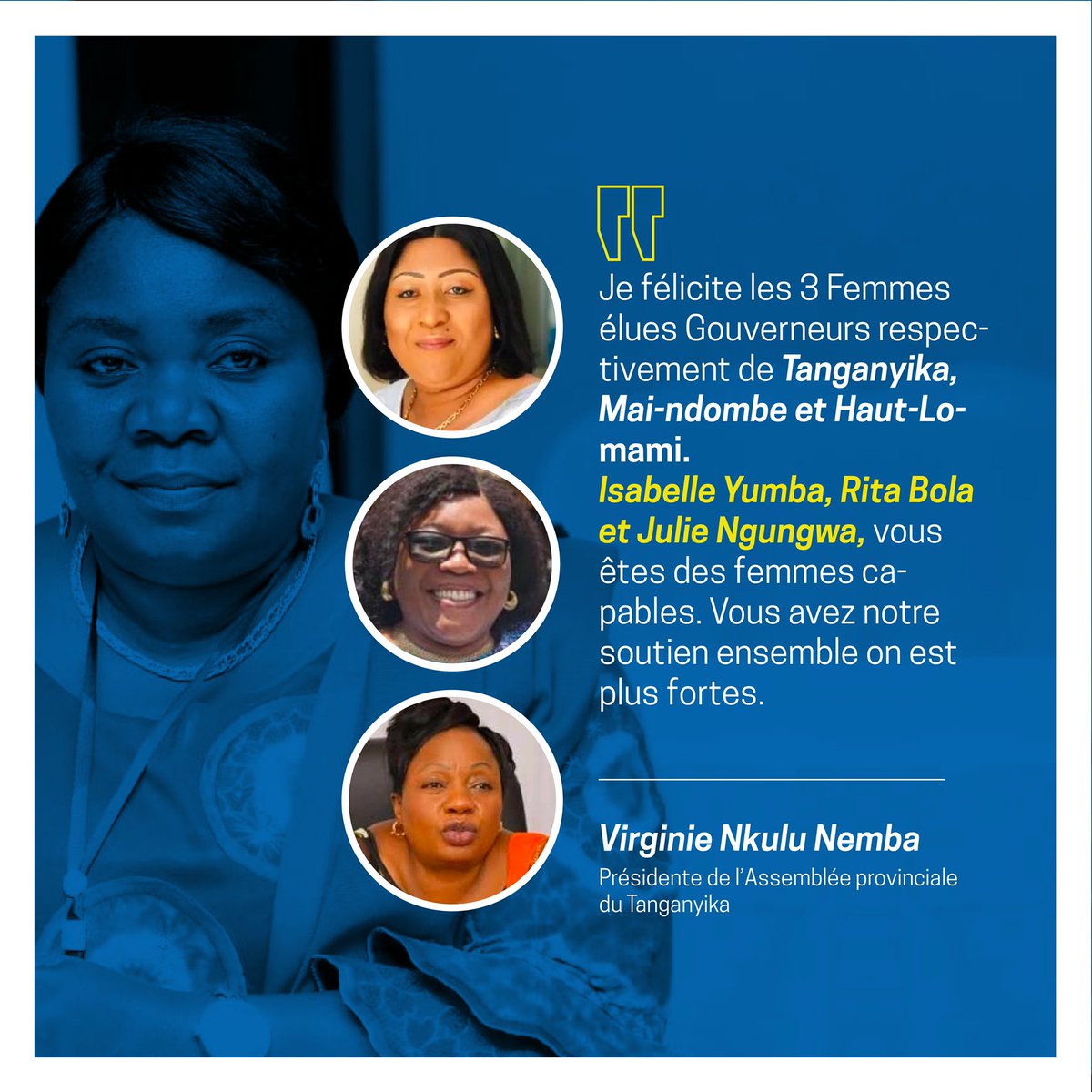 #Election <a href="/cenirdc/">Ceni-RDC</a> fière #Femmes élues <a href="/Ass_tanganyika/">Assemblée Provinciale du Tanganyika</a> <a href="/HautLomami/">Presse du Gouvernorat Haut-Lomami</a> <a href="/Mai_Ndombe/">GouvernoratMaiNdombe</a> <a href="/RienSlesFemmes/">Rien sans les Femmes</a> <a href="/AWLN_RDC/">AWLN_RDC</a> <a href="/dynafec/">Dynafec-Rdc</a> <a href="/FDEC_243/">FDEC Femmes D'Exception du Congo</a> <a href="/Pourelleinfo1/">POURELLE.INFO</a> <a href="/annytenga/">ANNY  T. MODI</a> @maguy_mbuku <a href="/50Femmes/">50 FEMMES QUI INSPIRENT</a> <a href="/CarineKanku4/">Carine Kanku</a> <a href="/CatherineOdimba/">Catherine Odimba</a> <a href="/ONUFemmesRDC/">ONU Femmes RDC</a> <a href="/AwaNdiayeSeck1/">Awa Ndiaye Seck</a> <a href="/senatrdc/">Sénat RDC🇨🇩</a> <a href="/nseya_officiel/">PATRICIA NSEYA OFFICIEL</a>