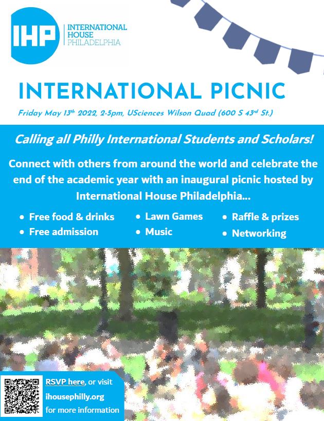 CCPIntl's tweet image. International Students: Don't forget to RSVP to the International Picnic hosted by International House Philadelphia this Friday, 5/13 from 2-5pm at USciences. Free food &amp;amp; drinks, lawn games, raffles &amp;amp; prizes, music, &amp;amp; networking.