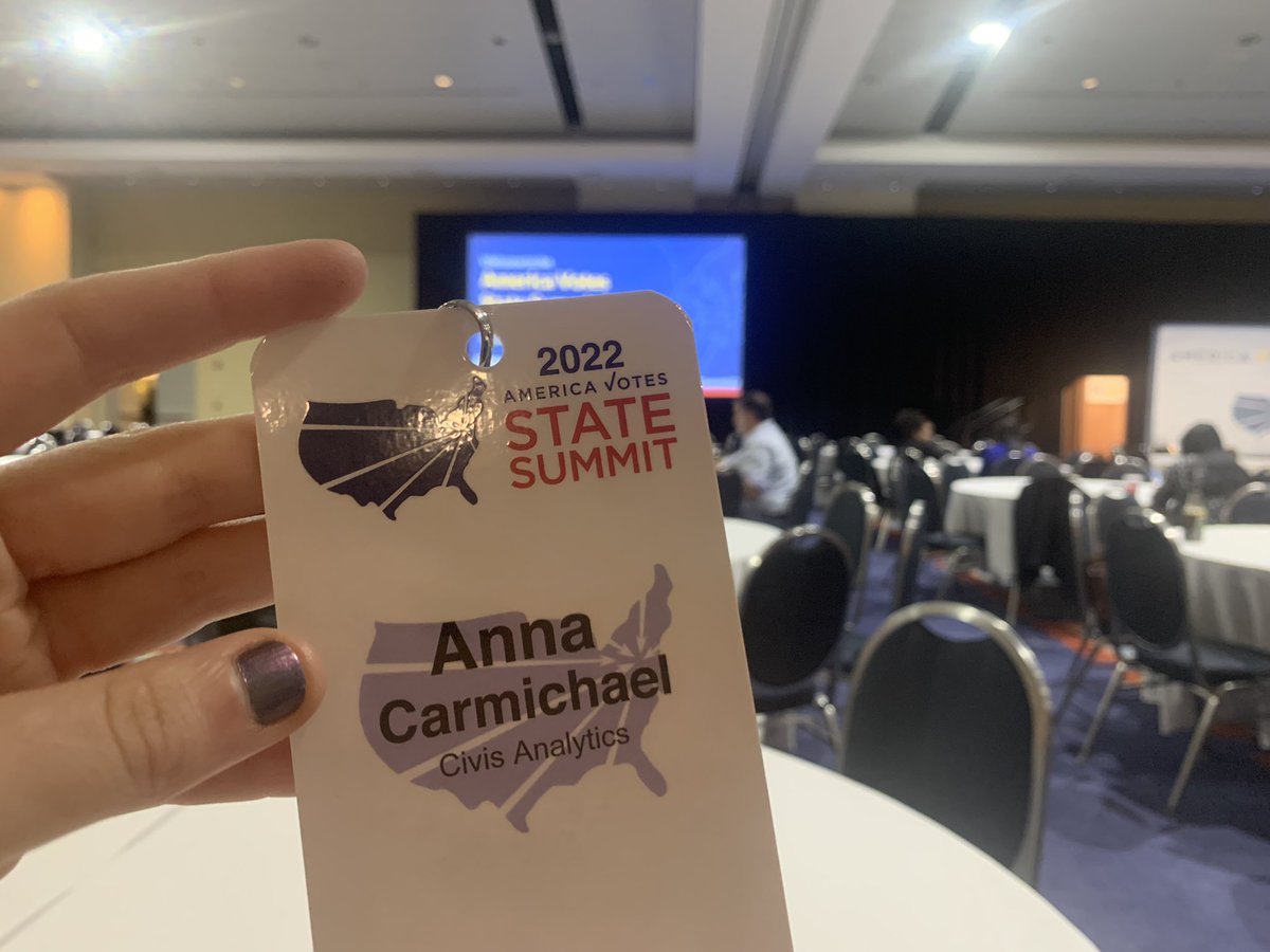 Excited to be back!  
<a href="/AmericaVotes/">America Votes</a> <a href="/CivisAnalytics/">Civis Analytics</a>