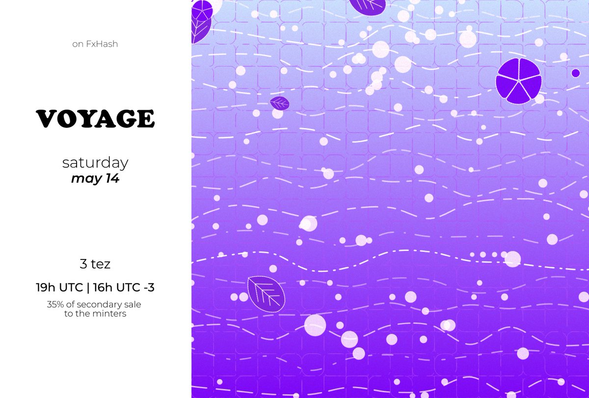eduxdux_'s tweet photo. My new drop on FxHash "Voyage" will be launched this Saturday | May 14

Only 3 tez, stay tuned for more details :D

@fxhashdrops @fx_hash_ 
#javascript #p5js #generativeart https://t.co/ZU4S14xjEu