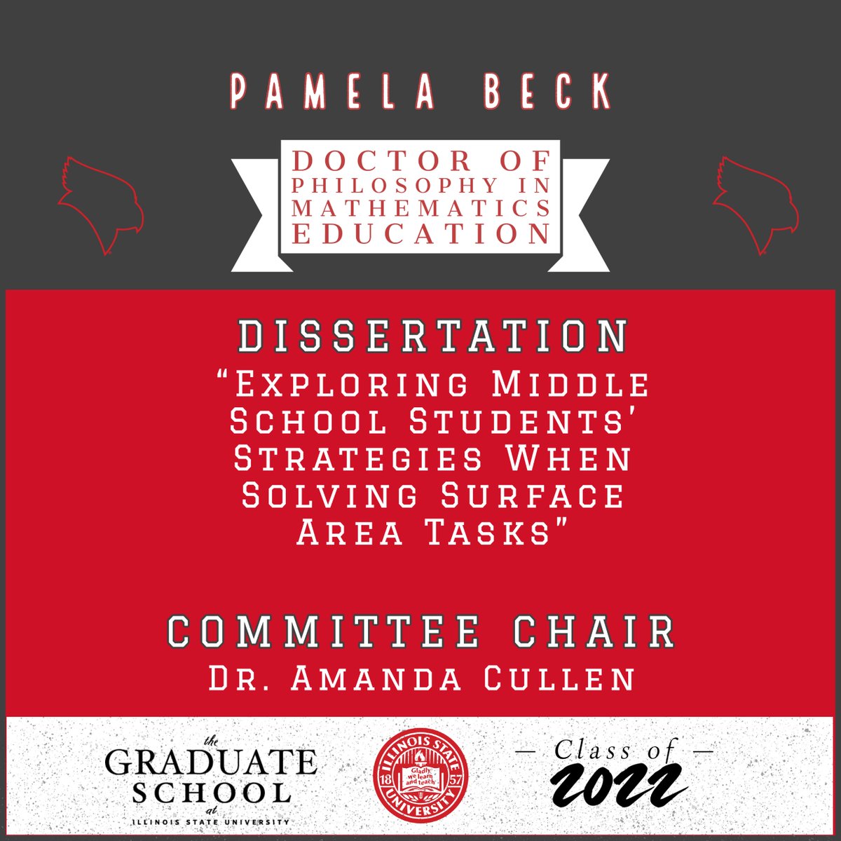 ISUGradSchool's tweet photo. A re-post of our Doctoral Graduate features, we have our Mathematics Education Doctoral Graduate‼ Congratulations to Pamela Beck for receiving her Doctorate of Philosophy in Mathematics Education 🎉🎓 Awesome work, #GradBird!

@IllinoisStateU @ISUResearch https://t.co/cdm1azFF0t