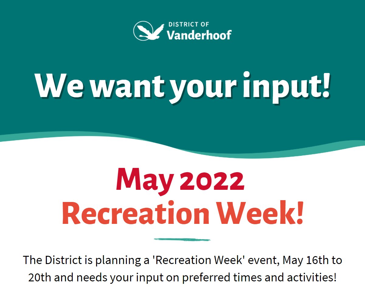 The District of Vanderhoof is planning free opportunities for residents to participate in the recreational options available in Vanderhoof! Check out our Facebook post to learn more: facebook.com/DistrictofVand… 

#districtofvanderhoof #recreation