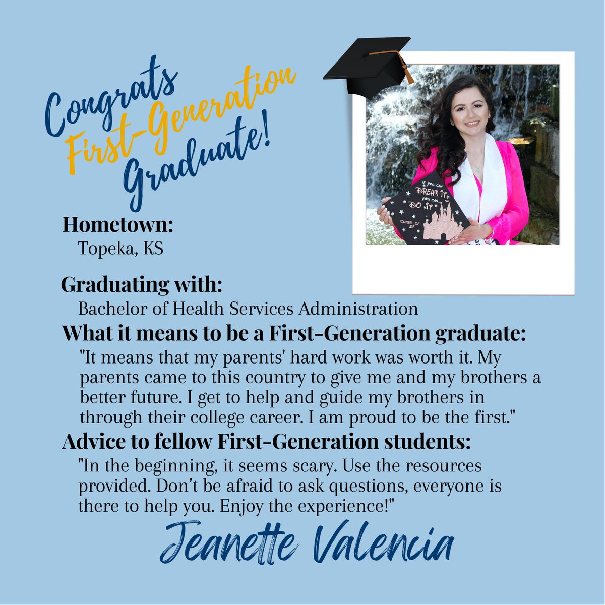 WeAreF1rst's tweet image. We are so proud of these awesome students for their incredible accomplishment of graduating! Help us congratulate them on being First-Generation Graduates!🥳🎉🎓 #firstgenproud #firstgengraduates