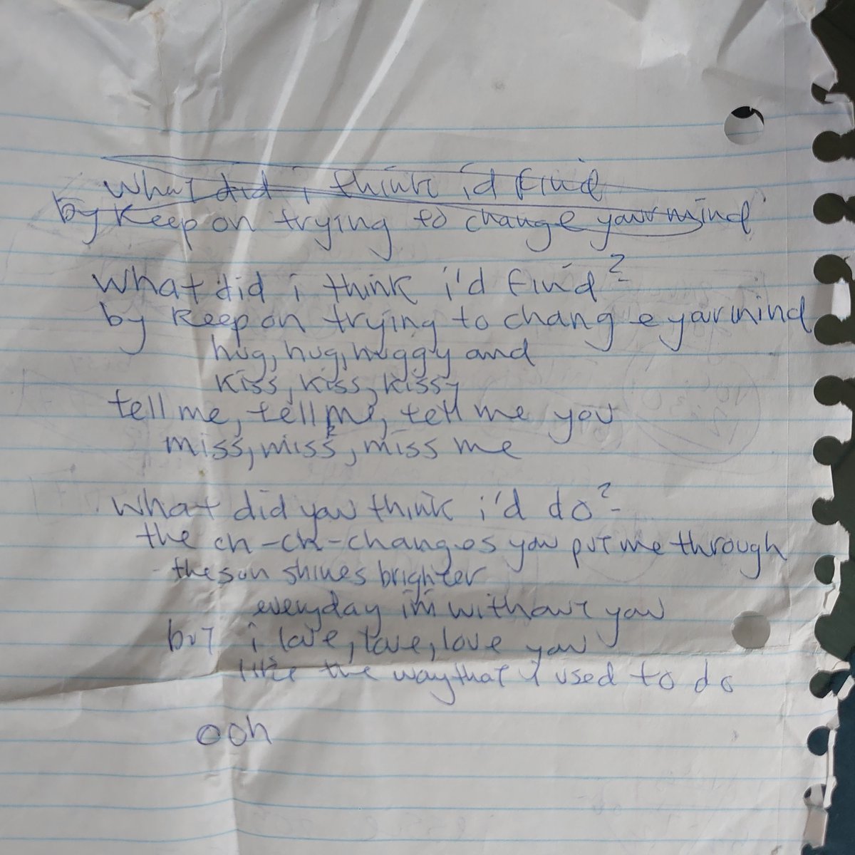 Digging through old Rocketship 8-track reel-to-reels I found what looks like the original lyric sheet Heidi and I sang off of when we recorded the vocals to "I Love You Like the Way That I Used to Do".patreon.com/posts/i-love-y…