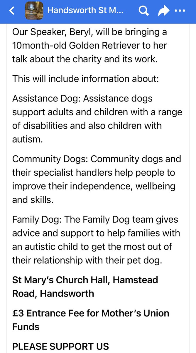 Our branch of Mothers Union meet this Thursday in the Church Hall at 2pm. Details are shown below (£3 admission) and free refreshments are available afterwards, with a chance to meet this fine pup! #MothersUnion #Handsworth