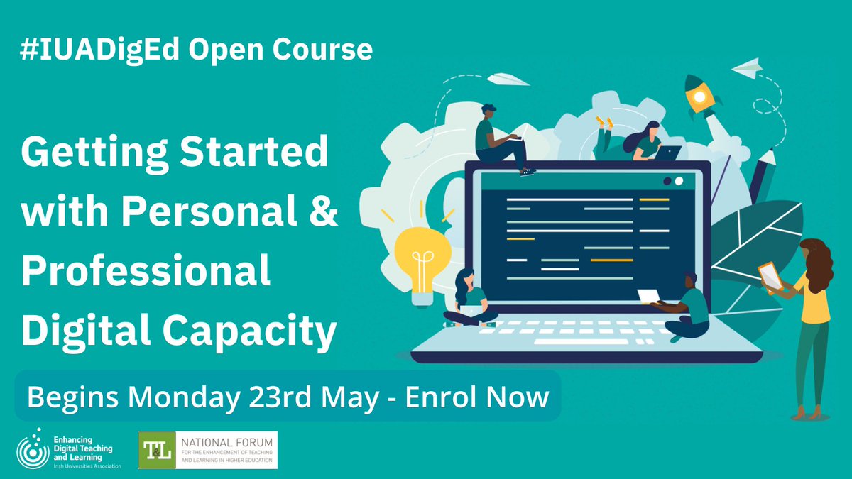 sharonlflynn's tweet photo. 📢Attention all those who teach or support student learning in Higher Ed. The #IUADigEd Open Course - Getting Started with Personal &amp; Professional Digital Capacity, begins on Monday 23 May. For more information and to enrol now visit 👉https://t.co/2Lg7bXqqqV https://t.co/38Xzf8QaWk