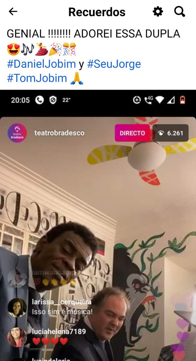la99soyyo's tweet image. Recuerdos de cuando nos encerraron y algunos artistas daban shows por IG 🙌
#SeuJorge #DanielJobim 🎶