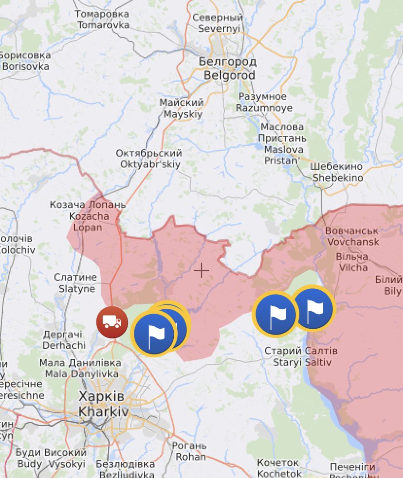 IAPonomarenko's tweet photo. More Ukrainian gains northeast of Kharkiv.
The Russian border is close. I think Russians have decided to give up on this area west of the Siverskiy Donets River.
Not enough manpower, I suppose. https://t.co/MLnQ8OZoWR