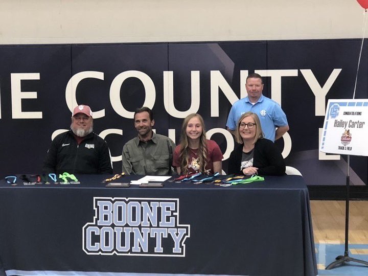 IUKXCTF's tweet photo. It’s official 📝 Congratulations to Hailey Carter from Boone County HS, Kentucky for signing her letter of intent to continue her XC/TF career here at IUK! Welcome home🥳🤗 https://t.co/rDMukaQ0dY