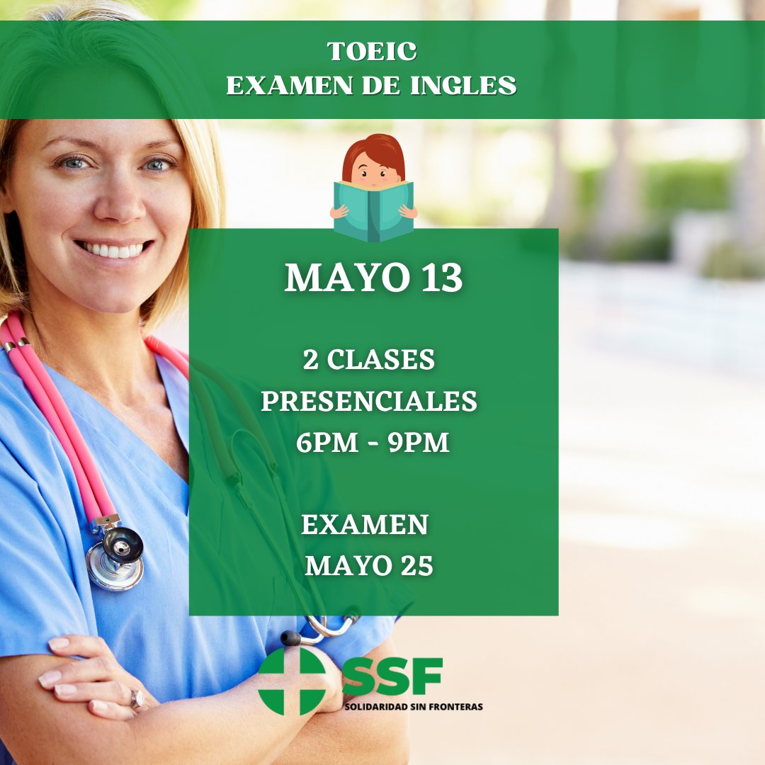 SSFHelp's tweet photo. Examen de Suficiencia de Inglés para Board de Enfermería de Nuevo México.
Aún puedes inscribirte, 2 clases de preparación y examinación. https://t.co/ZXLWdP9hHN