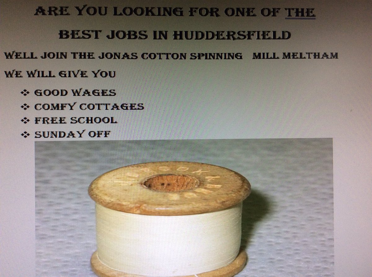 MelthamMoor's tweet photo. In history, we have been finding out about the cotton mill owned by the Brook family in Meltham. We created a job vacancy poster to try and show what Jonas Brook and Brothers Cotton Spinning Mill may have been able to offer their workers.
#MMY3 #MMhistory https://t.co/EbqilLVMM8