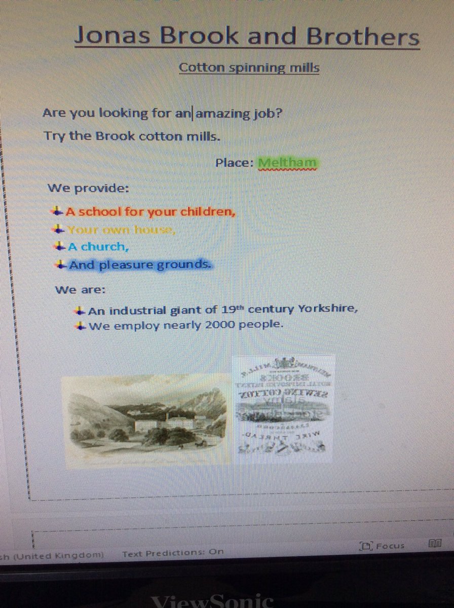MelthamMoor's tweet photo. In history, we have been finding out about the cotton mill owned by the Brook family in Meltham. We created a job vacancy poster to try and show what Jonas Brook and Brothers Cotton Spinning Mill may have been able to offer their workers.
#MMY3 #MMhistory https://t.co/EbqilLVMM8