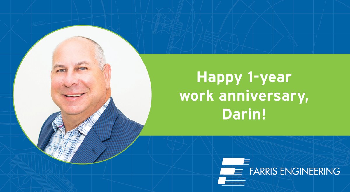 Congratulations, Darin! 🙌
Darin is celebrating his 1-year work anniversary with Farris Engineering in our Omaha office!