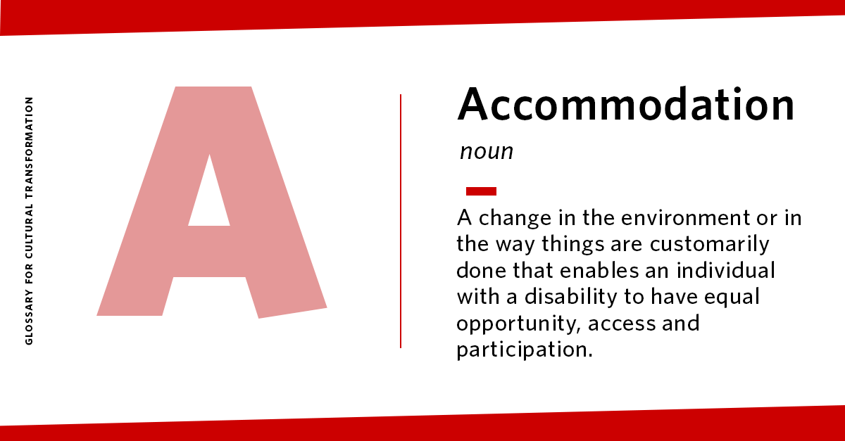 budental's tweet photo. Each week we share one term from @The_BMC's Glossary for Cultural Transformation in the hopes of strengthening our community with inclusive language, critical thinking, and equitable policies.

The #WordOfTheWeek is: Accommodation

Learn more: https://t.co/c3gL55utwV https://t.co/F3eXokdknz