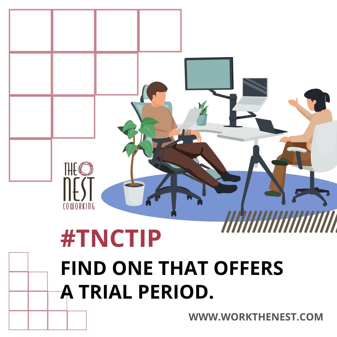 workthenest's tweet photo. #TNCTip
Find one that offers a trial period. Incredible amenities, top-grade security, and prime location are essential factors in choosing a coworking space. But even if the space has them all, it pays to have that firsthand experience of feeling it yourself.
Nothing beats ... https://t.co/R3HnLVsnTO
