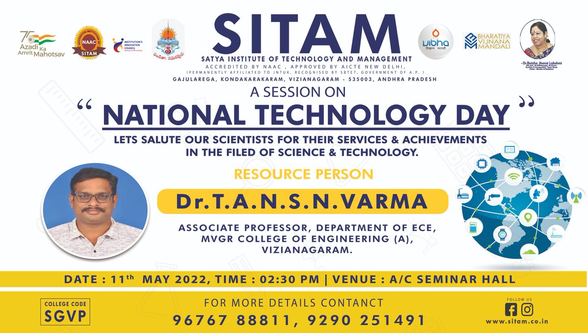 A Session on National Technology Day .
lets salute our scientists for their services &amp; achievements 
in the filed of science &amp; technology.
#NationalTechnologyDay #2022
#vizianagaramdegreecollegeslist
#vizianagaramengineeringcollegeslist
#bestdegreecollegesinvizianagaram