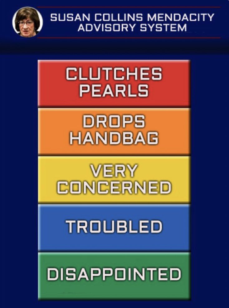 DANNI64AZ's tweet photo. And what's your color today @SenatorCollins?
And the same could be asked of the other sellout @lisamurkowski.
#WatchOnWednesday https://t.co/TCZbgPn0b7