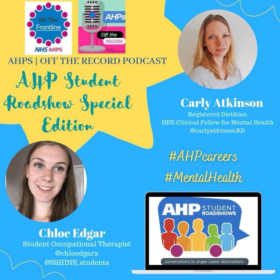thefrontlineahp's tweet photo. π¨ #AHPsOffTheRecord #Podcast out Thursday!
We chat with @carlyatkinsonRD, HEE AHP Clinical Fellow for Mental Health, and OT Student @chloedgarx to discuss their current project at #HEE - the #AHPstudentroadshow promoting careers within mental health
#MentalHealthAwarenessWeek https://t.co/oVmH3e9JNM