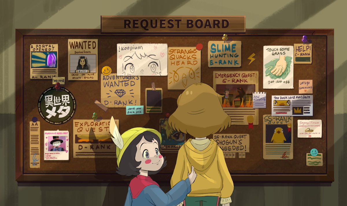 IsekaiMeta's tweet photo. 🌟ISEKAI EVENT: QUEST BOARD🌟

A new world calls for a new adventure! 

The Duck Guild is now open and looking for adventurers to take on quests to help explore and enjoy this new world. #IsekaiQuests ✨ https://t.co/MkB2zuyYNi