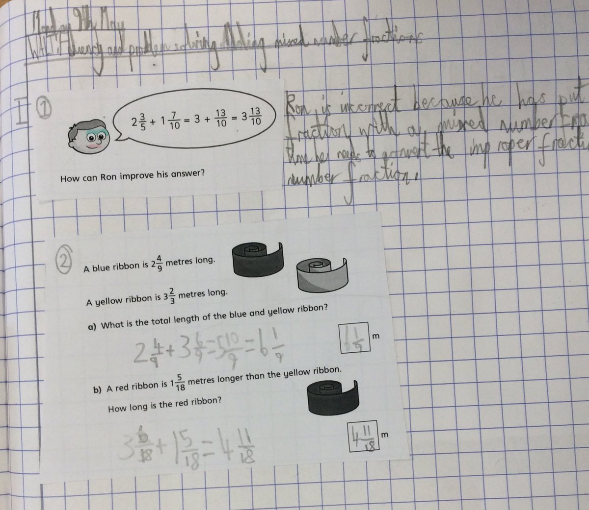 JORPS_1's tweet photo. Last week, #JORPSYear5 were learning to add fractions. Here are some examples of our learning challenges. Next we will learn how to subtract fraction.#candomaths https://t.co/PCXfbYguu8