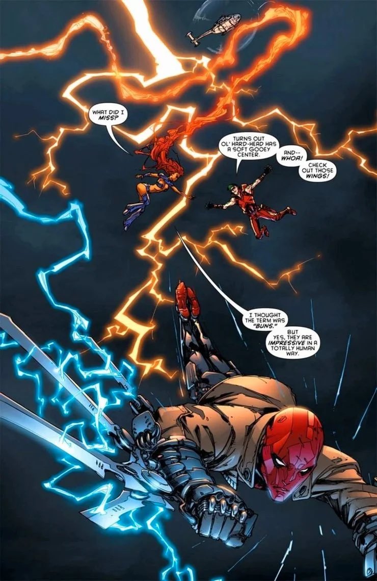 SmethingCentral's tweet photo. Why did they give Red Hood a magic jump when he has these bad boys?  #GothamKnights 

Give him rocket boots if he needs help staying in the air. https://t.co/FEpgvvP0ox