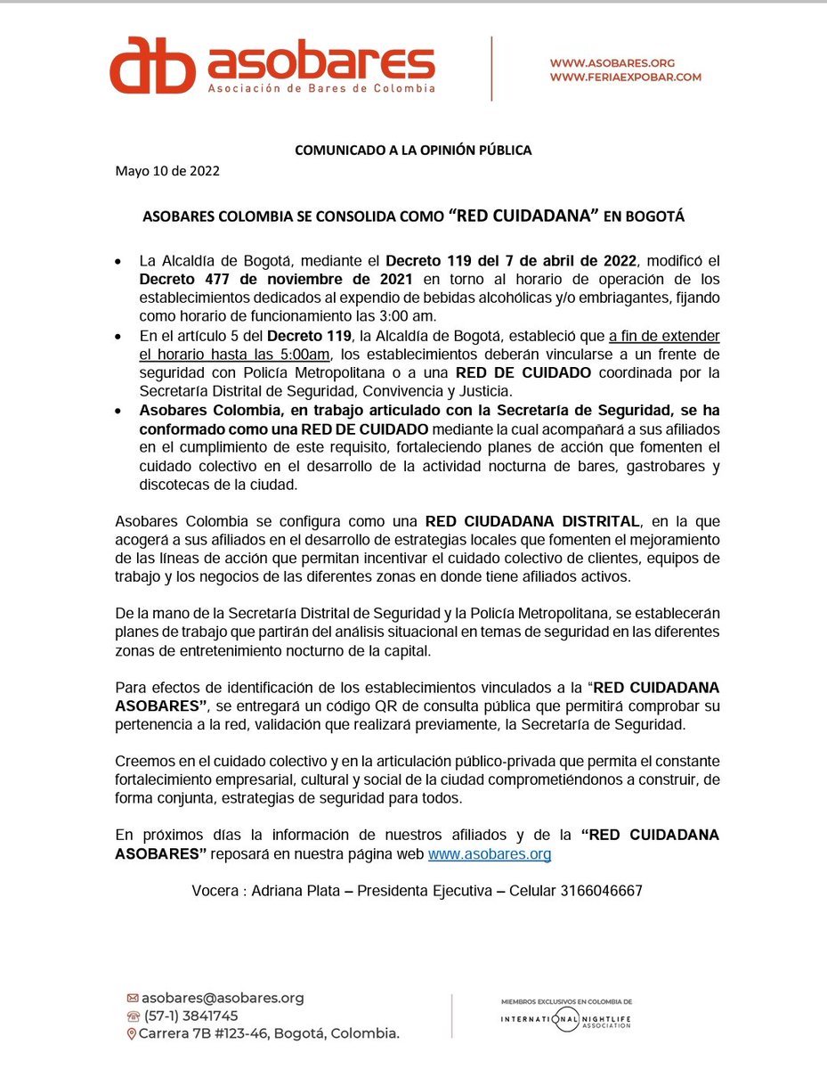 Asobares's tweet photo. 🚨De la mano de @SeguridadBOG @PoliciaBogota, presentamos en estos momentos, la #RedCuidadana @Asobares con la que, de manera articulada, crearemos y gestionaremos estrategias en seguridad para el beneficio de todos quienes disfrutan la noche en @Bogota 🚨 https://t.co/H1r6atRbGh