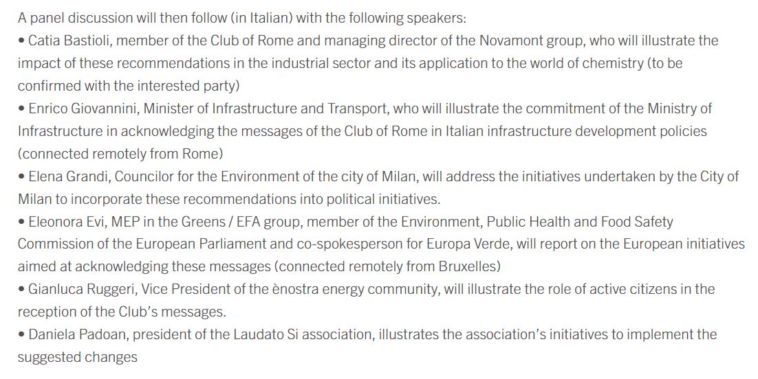 CsrEvent's tweet image. #CsrAgenda underway - May 10 in Milan and live streamed 

#ltg50 - Limits and Beyond: 50 y on from The #LimitstoGrowth, what did we learn and what’s next? - report launch "@ClubOfRome 

live stream here 👇 
europaverde.it/oltre-i-limiti…
@EleonoraEvi @gruggieri @tomasinsua @andytuit
