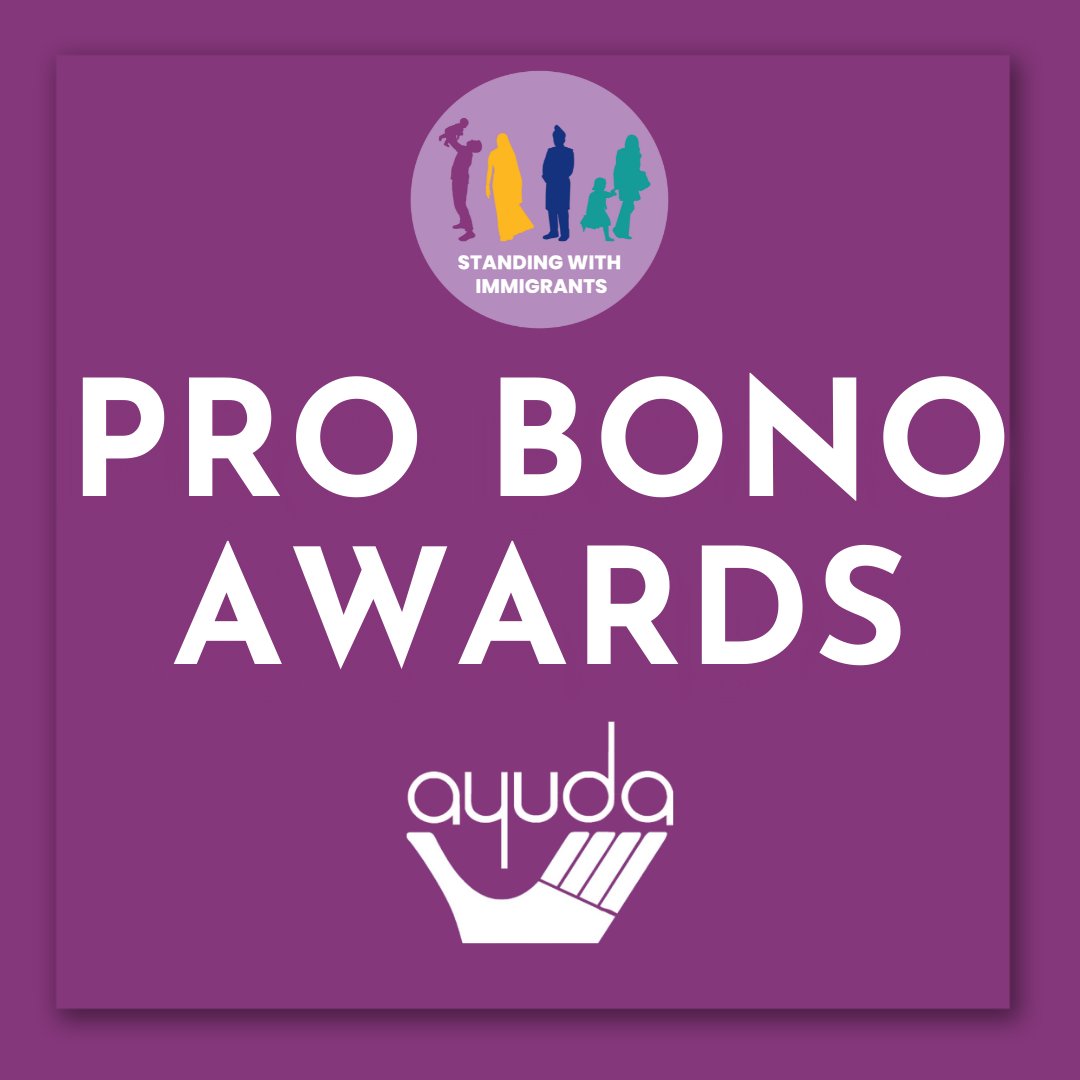 Ayuda_DMV's tweet photo. 📢  Join us in congratulating our 2022 #StandingWithImmigrants Pro Bono #award winners. 📢 @Orrick for the #Impact #Award &amp; Jill Flack for the #Service #Award. #SWI2022 #StandingwithImmigrants  #dccharity #dccharityevents #NoImmigrantIsIllegal  #love #immigration https://t.co/yTECvluZrk