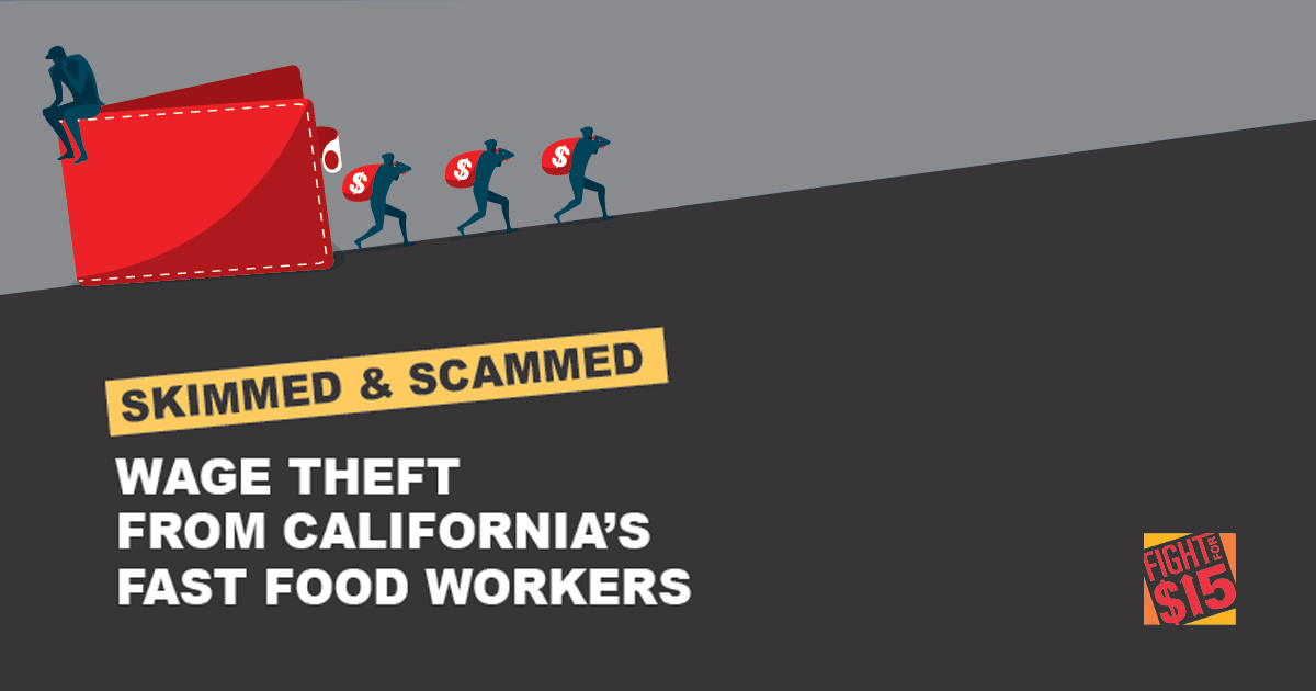NEW report demonstrates rampant wage theft in the fast food industry:

85% of workers experienced wage theft

Nearly 1/3rd of workers reported being retaliated against asking to be paid properly, taking a sick day or asking to be paid for a sick day.
fightfor15.org/scammed