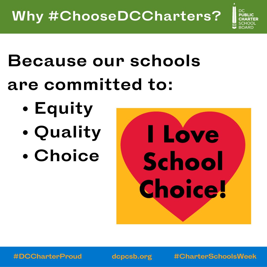dcpcsb's tweet photo. Why #ChooseDCCharters?

Our work is grounded in a commitment to equity, and making sure students can receive an excellent education that works with how they learn best.

#EquityQualityChoice #CharterSchoolsWeek https://t.co/mq6pthxx4Z