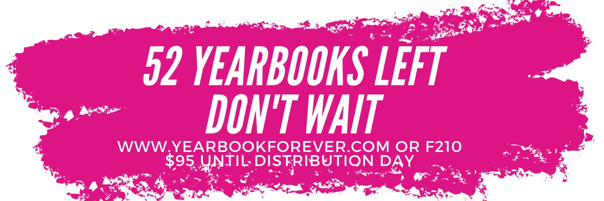 Senior Distribution. May 18. 1st period. Gym C

WHS Distribution. May 18. Lunches. Front Foyer by Kangaroo 

NGC Distribution. May 19. 7th period. Library

There is still time to reserve your copy. Go to yearbookforever.com/schools/weathe… 

$95. $100 on the day of distribution.