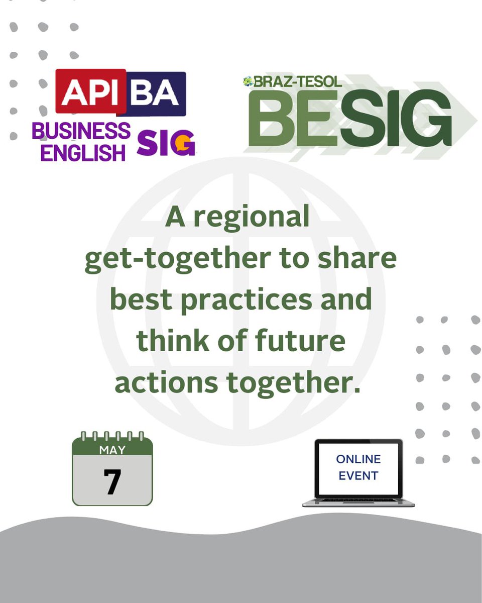 apiba_besig's tweet photo. We’re back!
✔️APIBA BESIG meets BRAZ-TESOL. We met our fellow SIG to exchange our insights into BE in our national realities, while exploring https://t.co/C5g7y7A49y as an alternative to Zoom. Stay tuned!

#apiba  #cpd #besig #businessenglish #besig #braztesol https://t.co/JcR9foNrmt