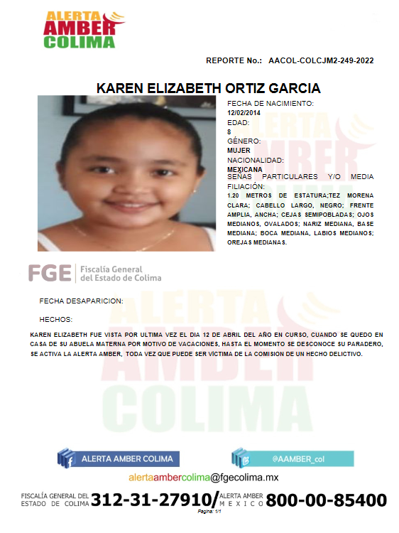 AAMBER_col's tweet photo. Alerta AMBER Colima solicita su apoyo para localizar a la menor KAREN ELIZABETH ORTIZ GARCÍA, a quien se reportó como no localizada en la colonia Los Trabajadores, del municipio de Colima, Col. https://t.co/WFto9rvfC5