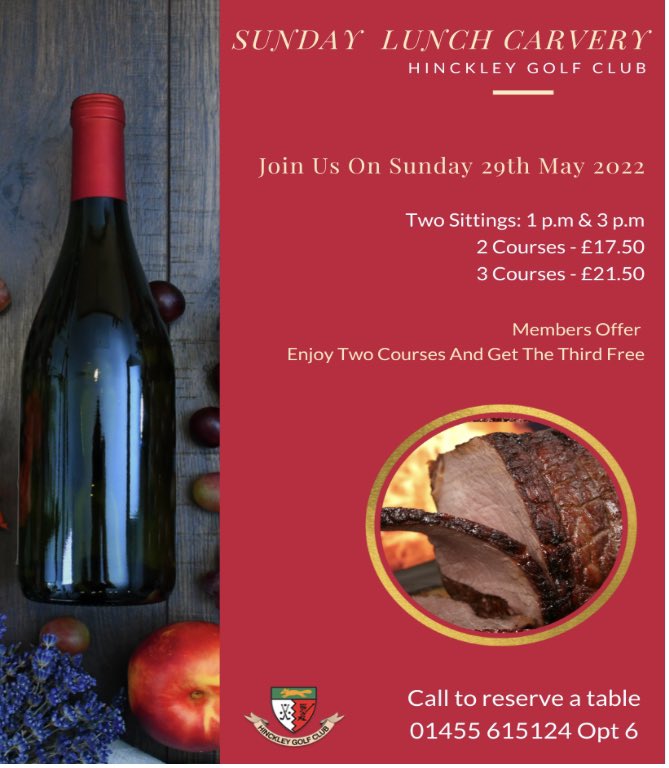 MichelleHubbar1's tweet photo. Sunday carvery. Join us @HinckleyGC #Sunday #lunch #Golf #golfclub https://t.co/erWz7N7hAn