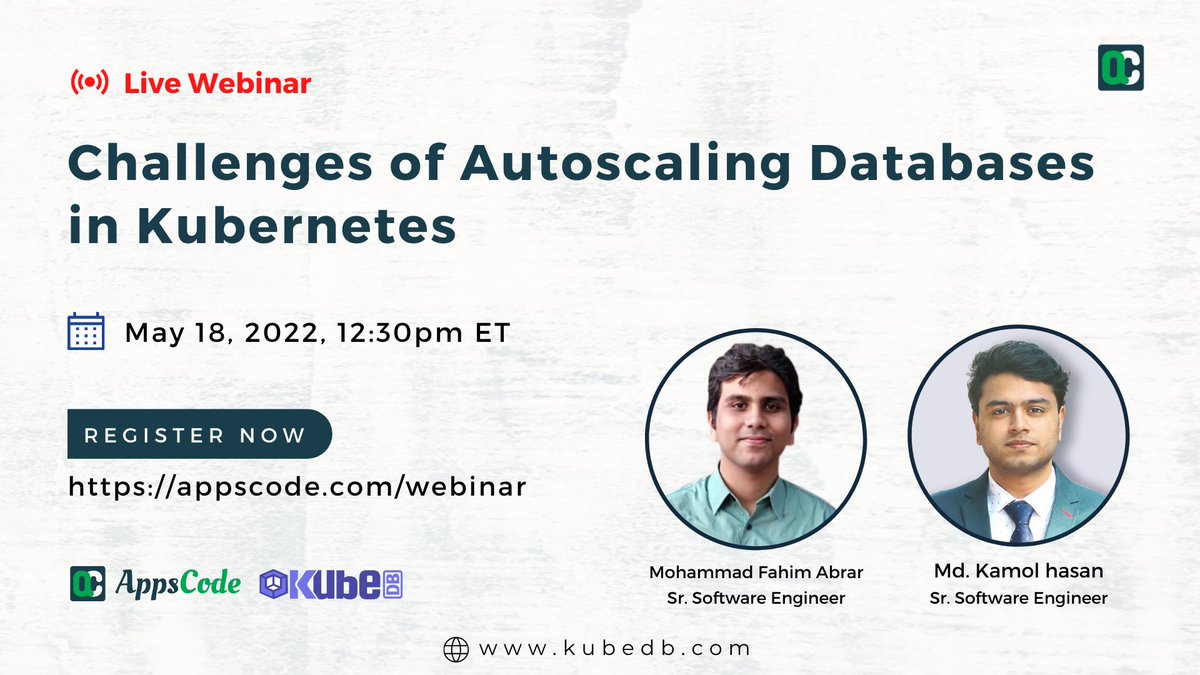 KubeDB's tweet photo. The webinar titled Challenges of Autoscaling Databases in Kubernetes is scheduled on May 18, 12:30 pm ET. 
Register now to book your seat:  https://t.co/bmYia4m9Xr

#KubeDB #DatabaseAutoscaling #Kubernetesdatabase https://t.co/93iX7uGLV1
