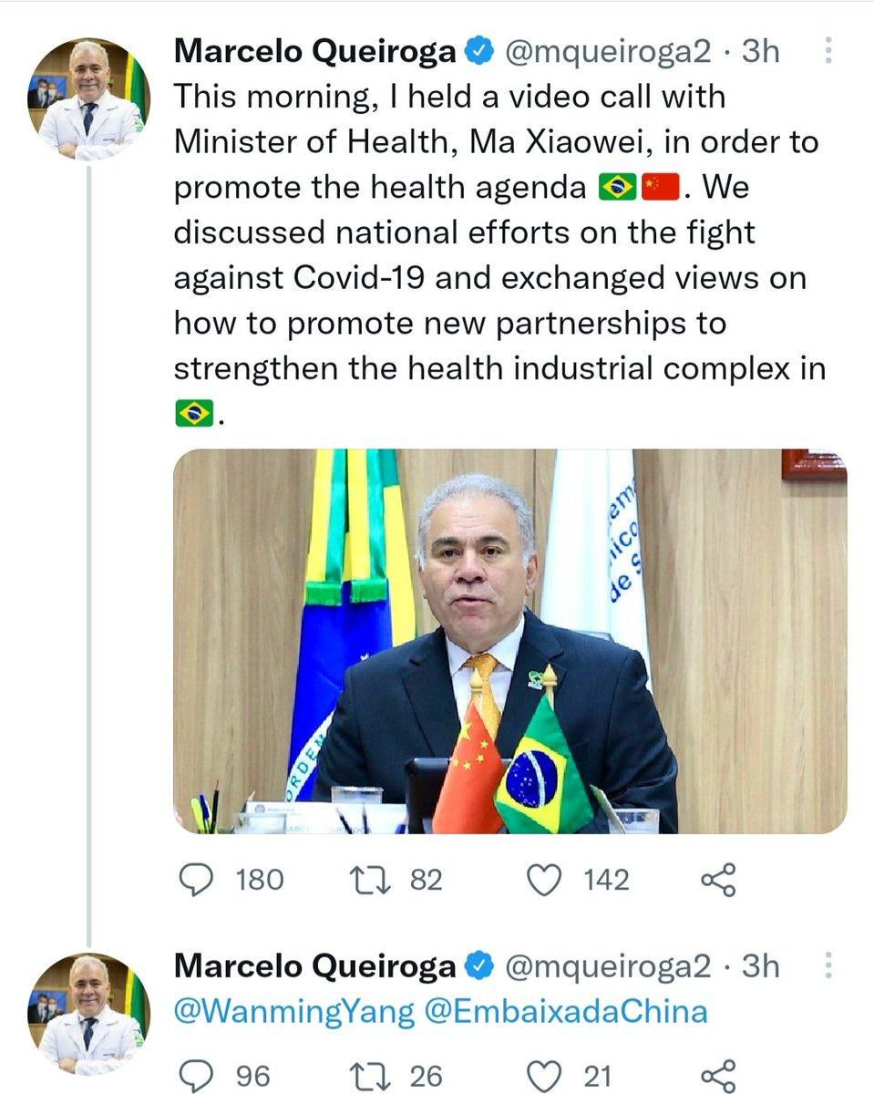 PatriotAleBr's tweet photo. Ministro Kidroga se reúne com a China para discutir Saúde e vejam quem ele marca na sequência, Wanming Yang ! Inacreditável ! https://t.co/S7O5TdyOi3