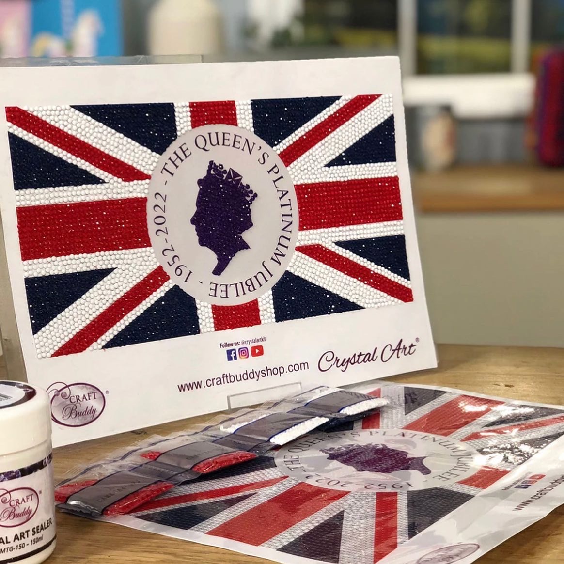 TheCraftersEmpo's tweet photo. Have you started preparing your decorations for The Queen’s #PlatinumJubilee, if not why not get into the spirit with these beautiful Crystal art Platinum Jubilee flags available in all of our stores by #craftbuddyuk #oxoncraftersemporium https://t.co/YAqcYLOqX4