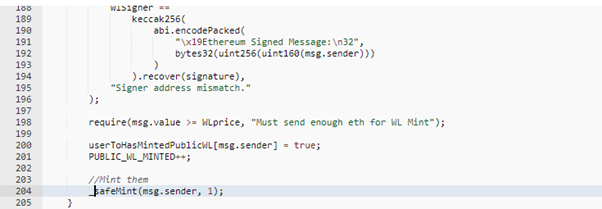 0_0eth's tweet photo. 1.Reentrancy: the dao attack
--Safemint is the last line of the function mintWL&amp;devMint&amp;teamMint . https://t.co/fVVYhoVdQo