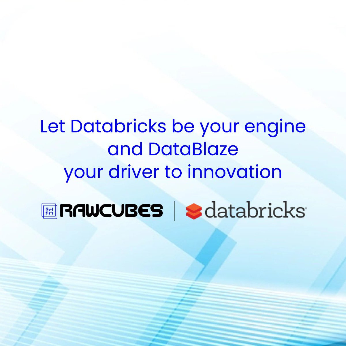 rawcubesinc's tweet photo. We are very excited about our partnership with @databricks 
This partnership will extend both companies' capabilities to help end-users scale &amp; manage voluminous data seamlessly!

Let Databricks be your engine and DataBlaze be your driver to innovation.
#Rawcubes #data #datablaze https://t.co/WXHUJNINWr