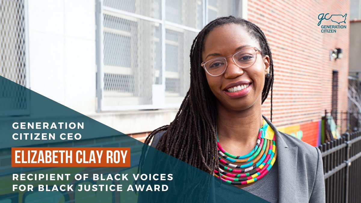 CEO Elizabeth Clay Roy was recently announced as a recipient of @BlackVoicesOrg’s leadership award! The award supports Black leaders advancing racial justice in their communities. Please join us in congratulating <a href="/lizclayroy/">Liz Clay Roy</a>! #GenerationCitizen generationcitizen.org/for-immediate-…