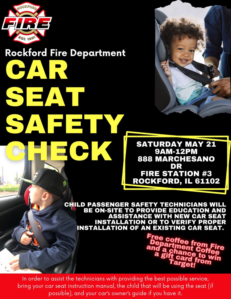 Please join us for our next car seat safety check on May 21, 2022!