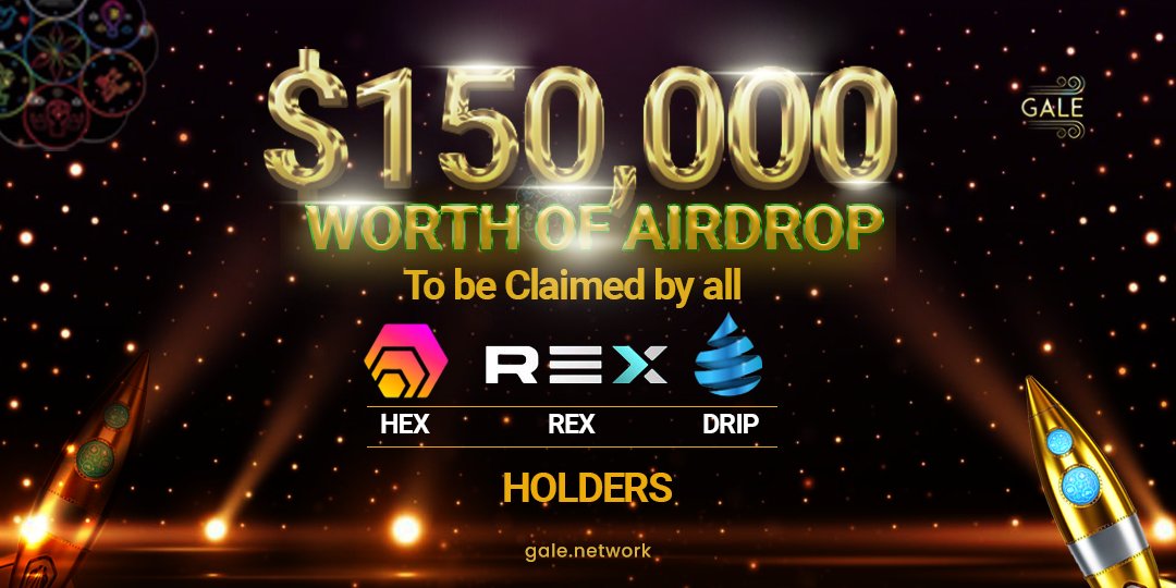 GaleNetwork's tweet image. Airdrop to HEX, Rex and Drip holders will be conducted using the criteria outlined in the following article

medium.com/@GaleNetwork/g…

To claim, go to bsc.gale.network/airdrop

Airdrop starts on the 11th of may