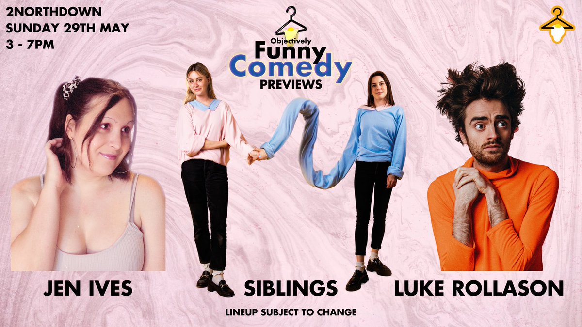 are you ready for some fine-ass previews from some ever finer comedians? well my good gosh do we have a great day out for ya Sunday 29th May 3-7pm @2Northdown @jenivescomedian @siblings_comedy @LukeRollason tix just £10 for the day or £5 per show at tickettext.co.uk/nQAKxn1MWb