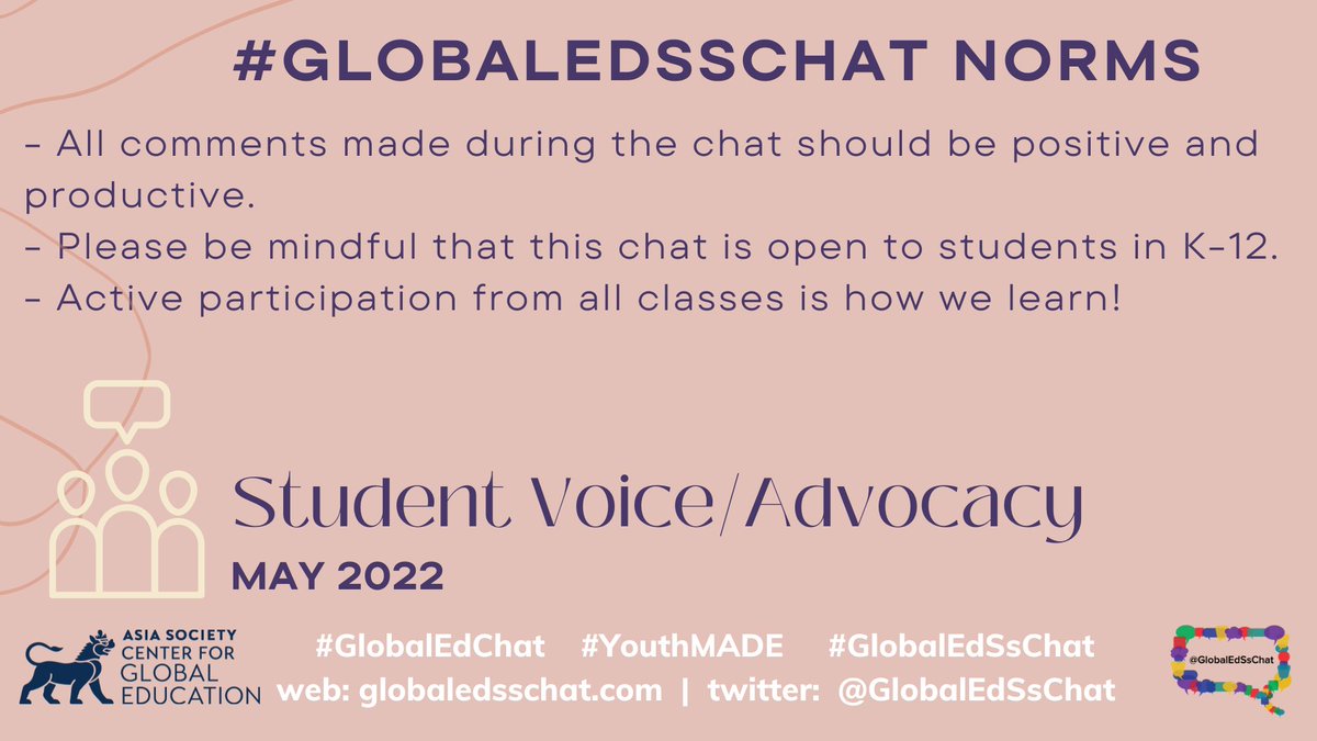 GlobalEdSsChat's tweet photo. ..and we are LIVE!

https://t.co/e1UN1S3B3G

Whether you're returning or are new to this Tweet &amp; Talk, here are the norms as developed by the student leaders!

Thank you in advance for making this a great place to connect, learn and share. #GlobalEdSsChat #GlobalEdChat #YouthMADE https://t.co/YjJgzKPkQR