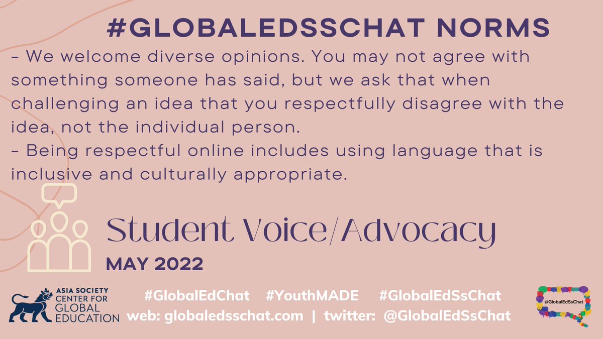 GlobalEdSsChat's tweet photo. ..and we are LIVE!

https://t.co/e1UN1S3B3G

Whether you're returning or are new to this Tweet &amp; Talk, here are the norms as developed by the student leaders!

Thank you in advance for making this a great place to connect, learn and share. #GlobalEdSsChat #GlobalEdChat #YouthMADE https://t.co/YjJgzKPkQR
