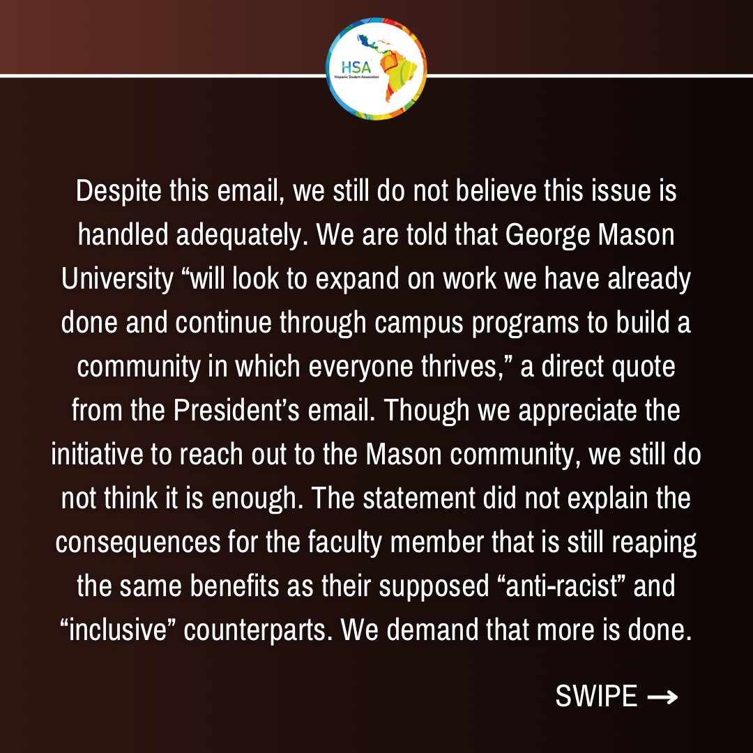 LSA_GMU's tweet photo. Our continued statement 

Additional resources/links are available in our Linktree and we will continue supporting and fighting for our comunidad. https://t.co/bjm0oevGDX