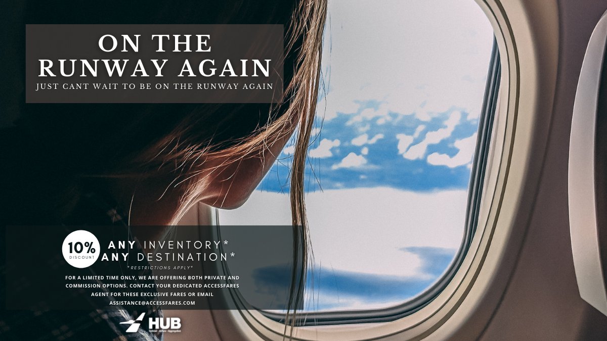HubFares's tweet photo. ♪ On the runway again..... just can't wait to be on the runway again... ♪ Don't miss out on our low fares, any destination! Reach out to your designated agent or email assistance@accessfares.com today!

#travel https://t.co/fuXwlqYy3R